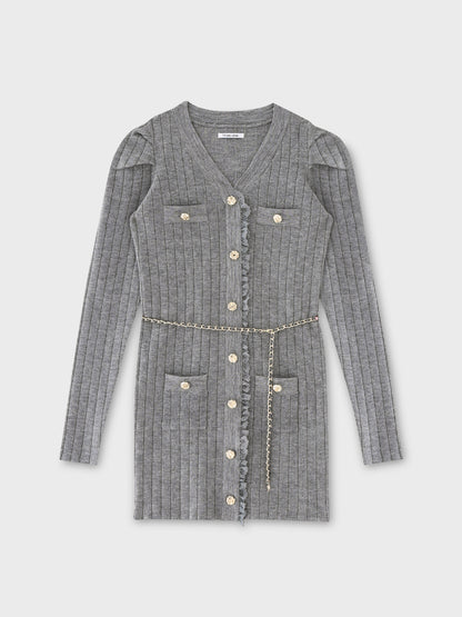 Lace trim wide rib knit mini onepiece(eme10785)