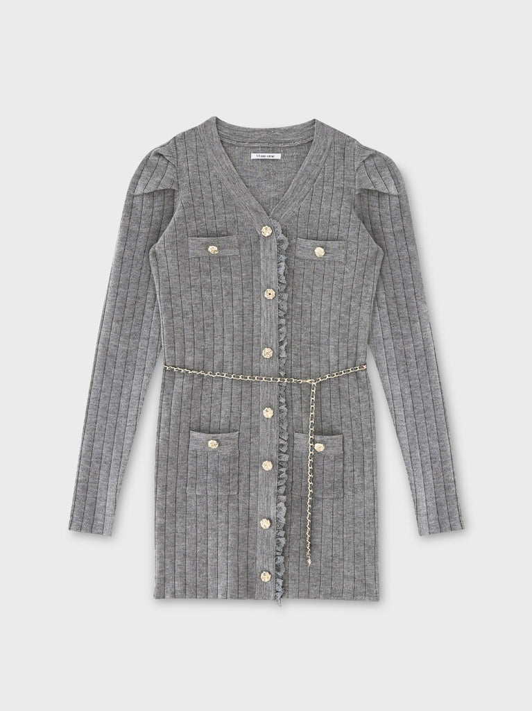 Lace trim wide rib knit mini onepiece(eme10785)