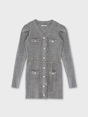 Lace trim wide rib knit mini onepiece(eme10785)