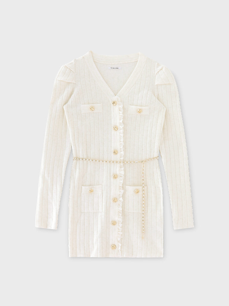 Lace trim wide rib knit mini onepiece(eme10785)