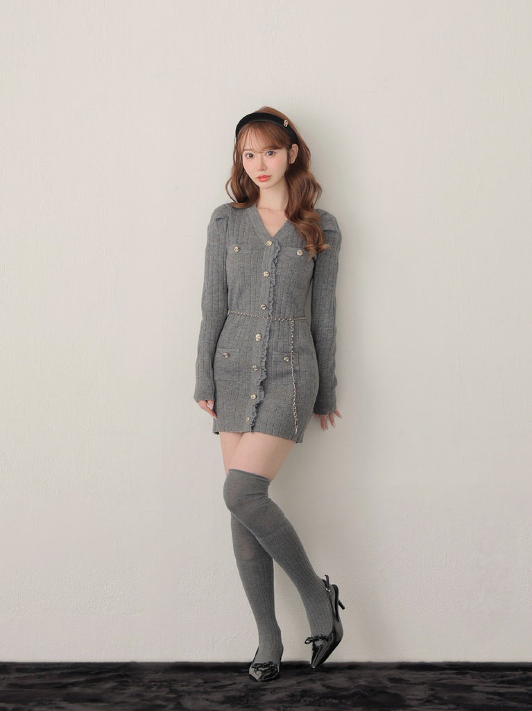 Lace trim wide rib knit mini onepiece(eme10785)