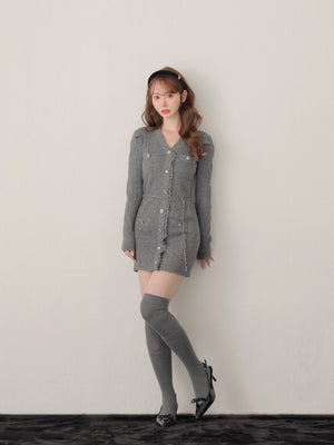 Lace trim wide rib knit mini onepiece(eme10785)