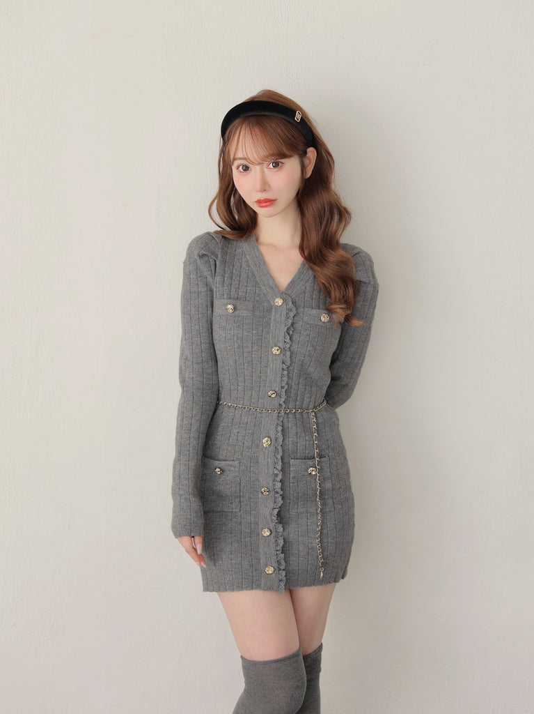 Lace trim wide rib knit mini onepiece(eme10785)