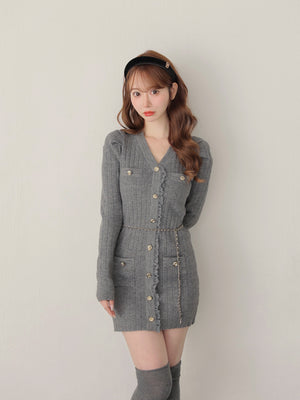 Lace trim wide rib knit mini onepiece(eme10785)