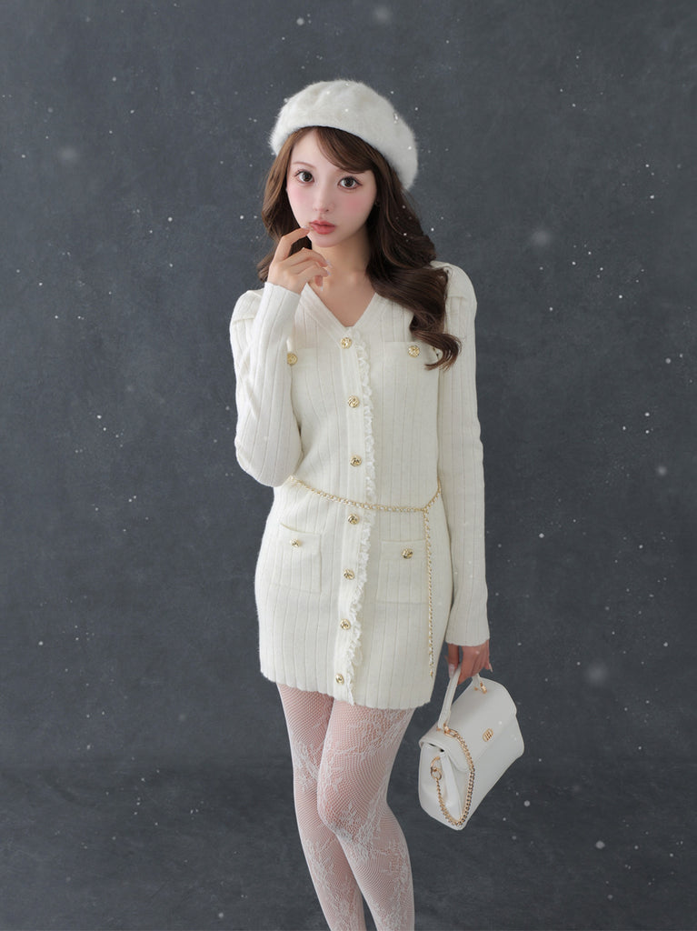 Lace trim wide rib knit mini onepiece(eme10785)
