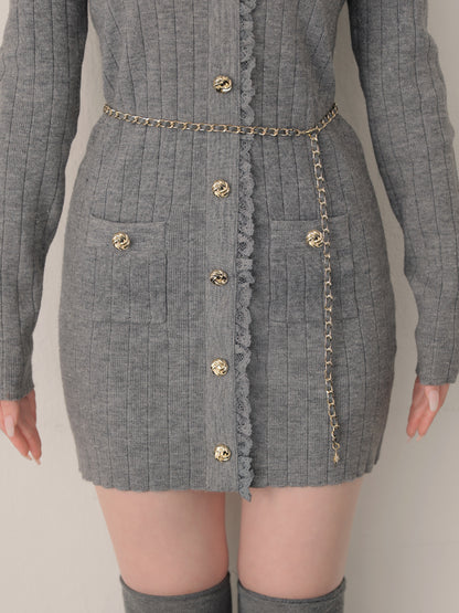 Lace trim wide rib knit mini onepiece(eme10785)