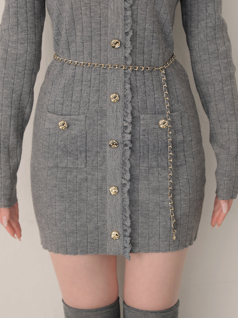 Lace trim wide rib knit mini onepiece(eme10785)