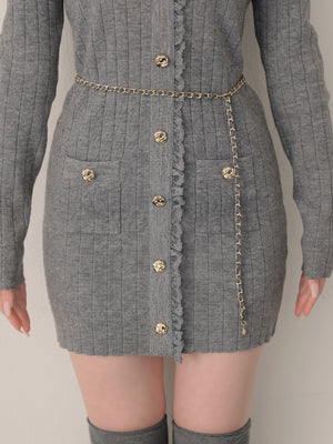 Lace trim wide rib knit mini onepiece(eme10785)