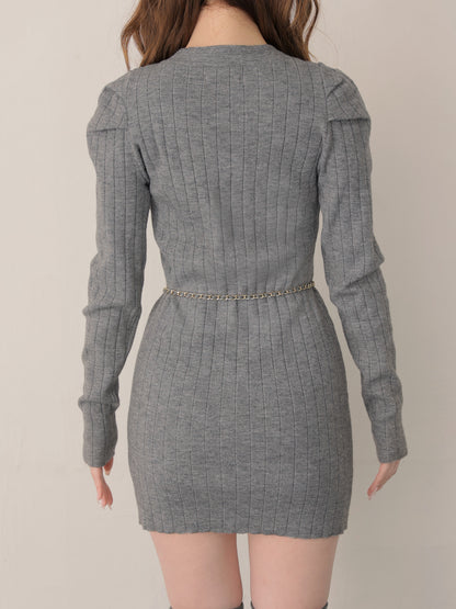 Lace trim wide rib knit mini onepiece(eme10785)