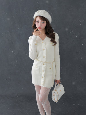 Lace trim wide rib knit mini onepiece(eme10785)