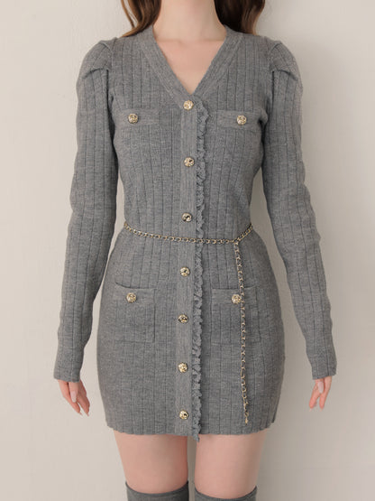 Lace trim wide rib knit mini onepiece(eme10785)