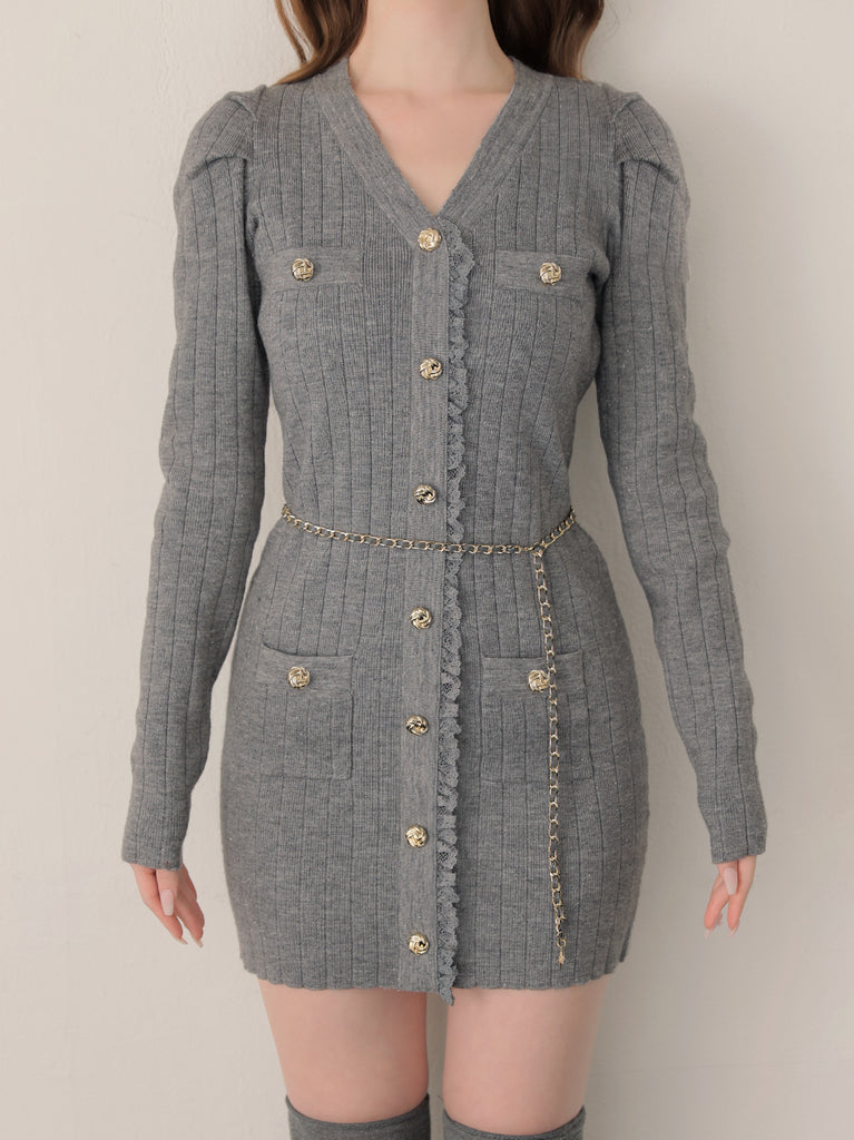 Lace trim wide rib knit mini onepiece(eme10785)