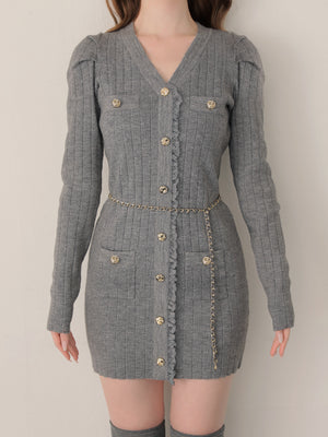 Lace trim wide rib knit mini onepiece(eme10785)