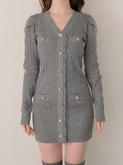 Lace trim wide rib knit mini onepiece(eme10785)