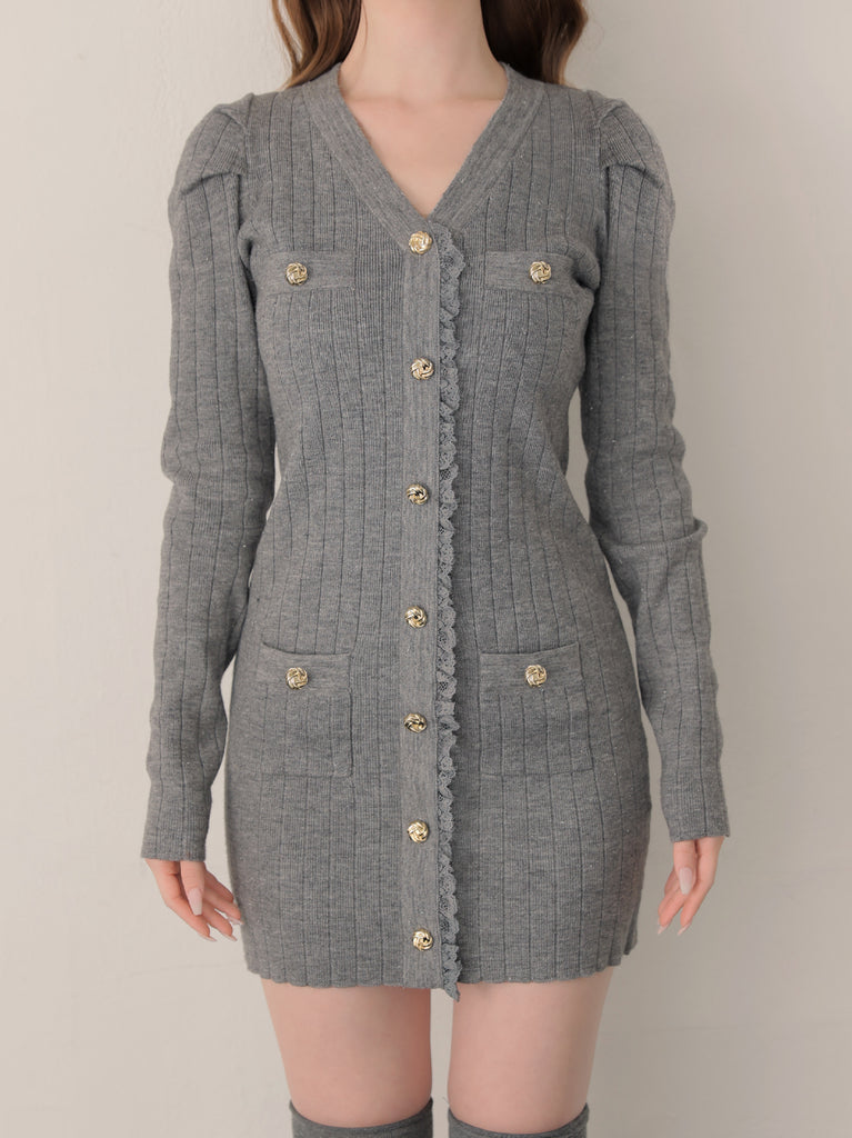 Lace trim wide rib knit mini onepiece(eme10785)