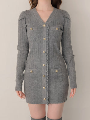 Lace trim wide rib knit mini onepiece(eme10785)