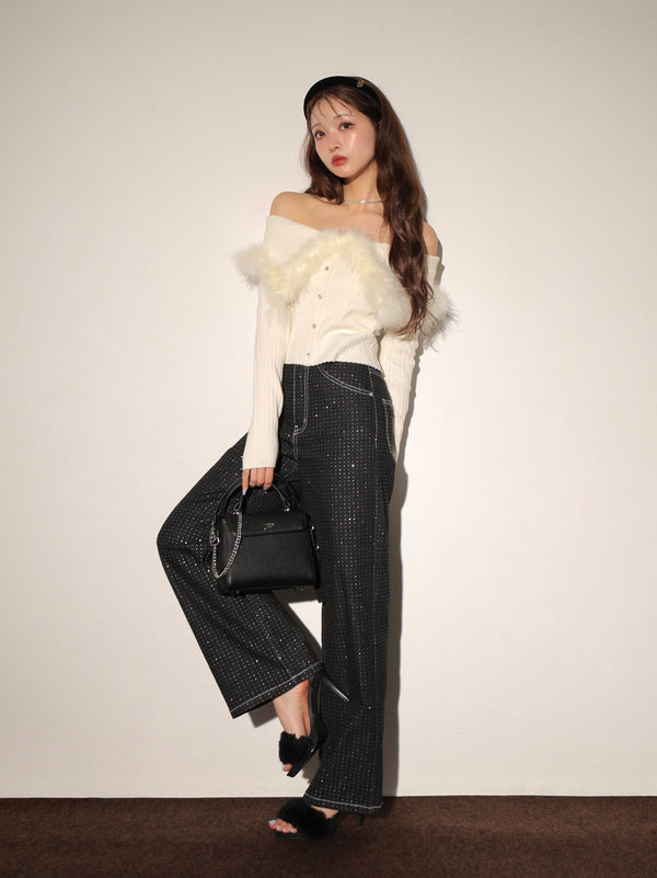 Waist ribbon lame denim(eme10452)