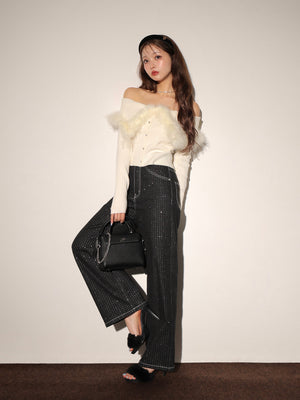 Waist ribbon lame denim(eme10452)