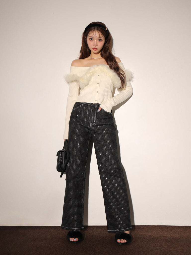 Waist ribbon lame denim(eme10452)