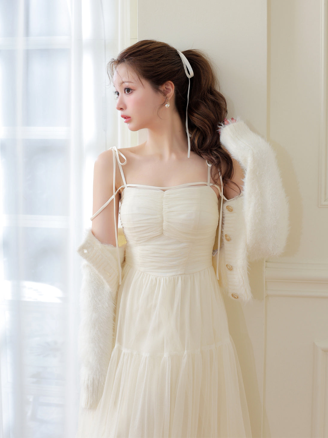 Romantic gathered ribbon onepiece (eme10788) – M me eme
