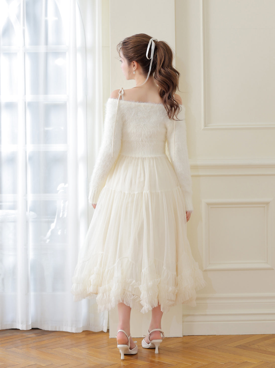 エムエメ Romantic gathered ribbon onepiece Romantic gathered ribbon onepiece (eme10788) – M me eme