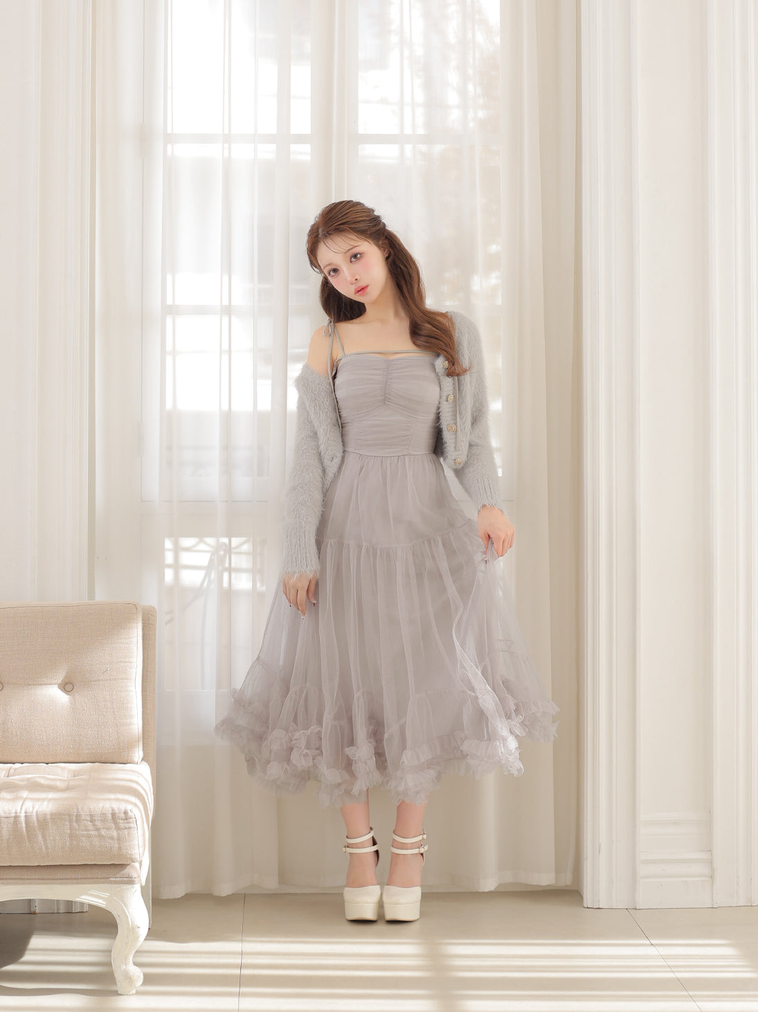 M me eme　Romanticgatheredribbononepiece Romantic gathered ribbon onepiece (eme10788) – M me eme