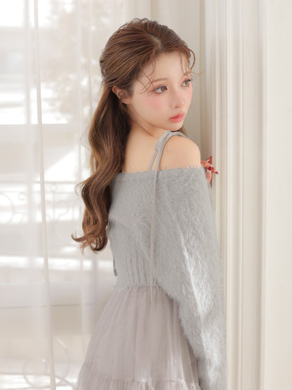 【Pre Order】Spring feather lame off the shoulder cardigan (eme10789)
