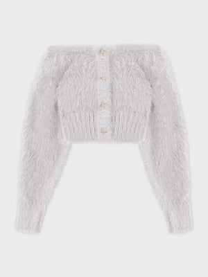 【Pre Order】Spring feather lame off the shoulder cardigan (eme10789)