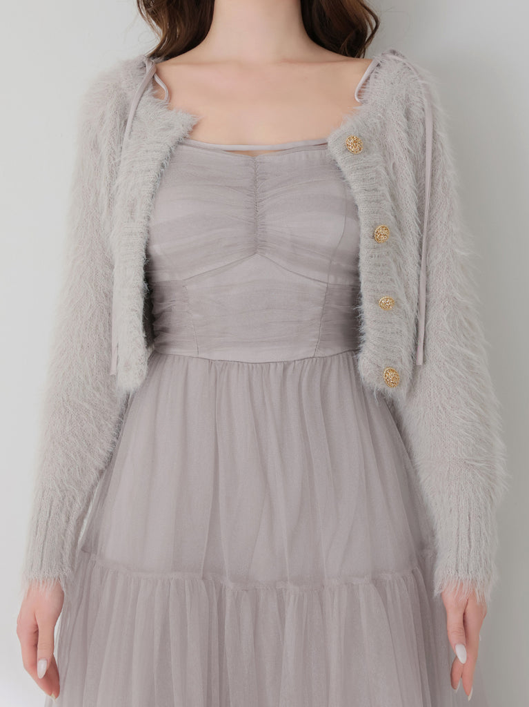 【Pre Order】Spring feather lame off the shoulder cardigan (eme10789)