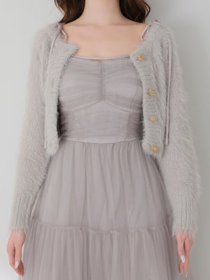 【Pre Order】Spring feather lame off the shoulder cardigan (eme10789)