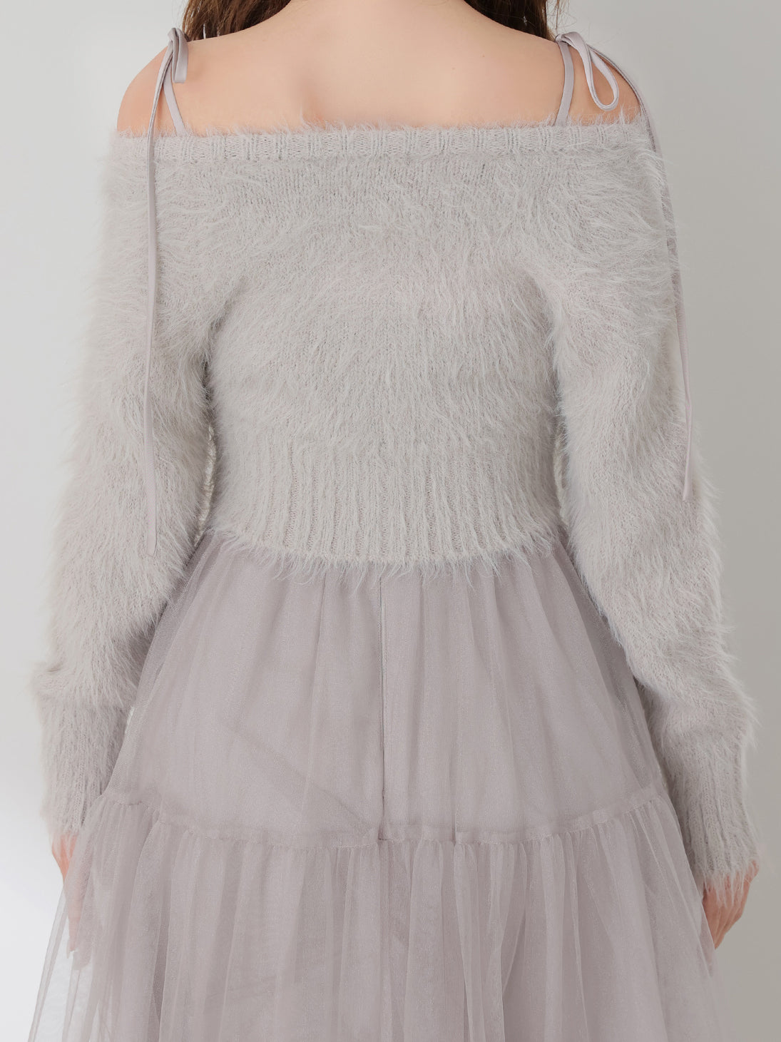 【Pre Order】Spring feather lame off the shoulder cardigan (eme10789)