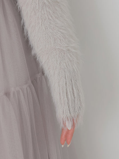 【Pre Order】Spring feather lame off the shoulder cardigan (eme10789)