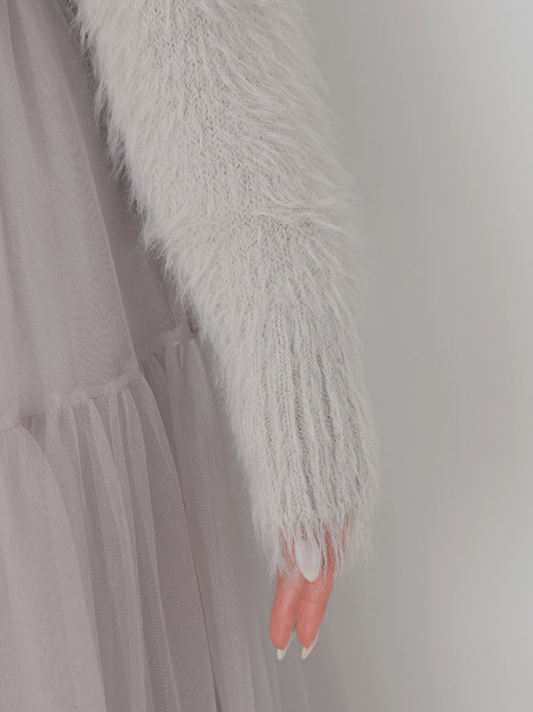 【Pre Order】Spring feather lame off the shoulder cardigan (eme10789)