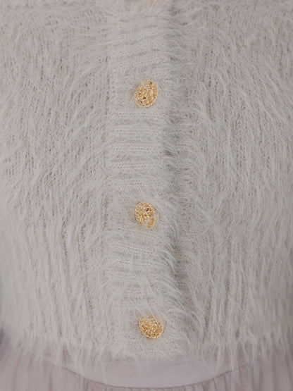 【Pre Order】Spring feather lame off the shoulder cardigan (eme10789)