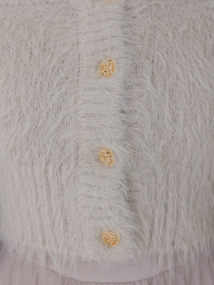 【Pre Order】Spring feather lame off the shoulder cardigan (eme10789)