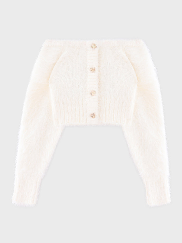 【Pre Order】Spring feather lame off the shoulder cardigan (eme10789)