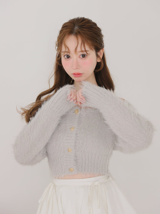 【Pre Order】Spring feather lame off the shoulder cardigan (eme10789)