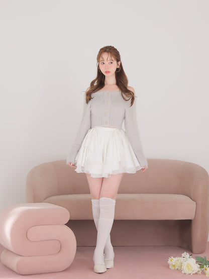 【Pre Order】Ruffled frill chiffon mini skirt(eme10790)