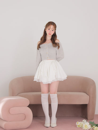 【Pre Order】Ruffled frill chiffon mini skirt(eme10790)