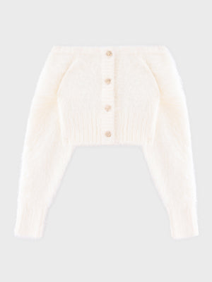 【Pre Order】Spring feather lame off the shoulder cardigan (eme10789)