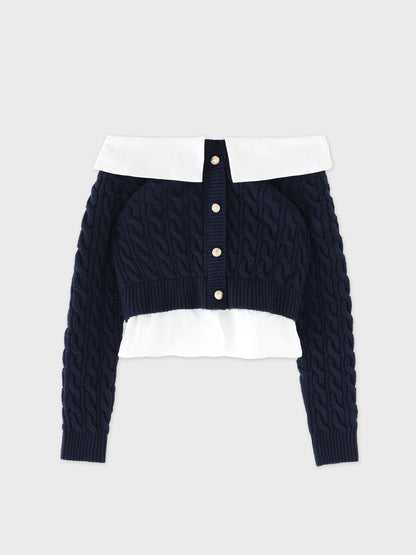 Off the shoulder collar cable knit tops(eme10791)