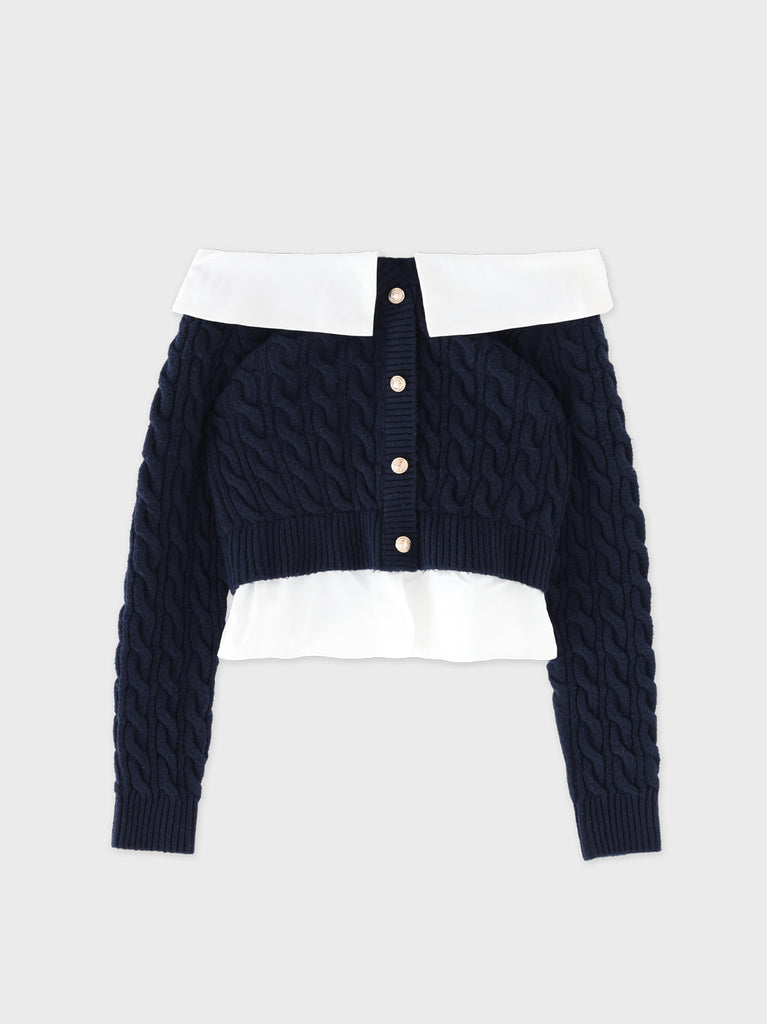 Off the shoulder collar cable knit tops(eme10791)