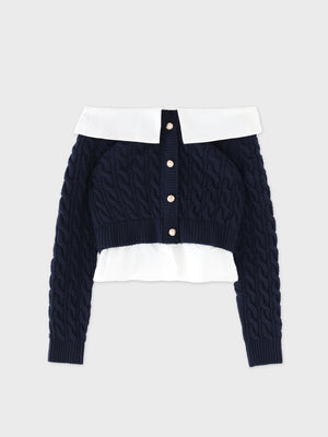 Off the shoulder collar cable knit tops(eme10791)