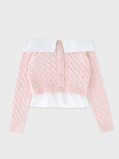 Off the shoulder collar cable knit tops(eme10791)