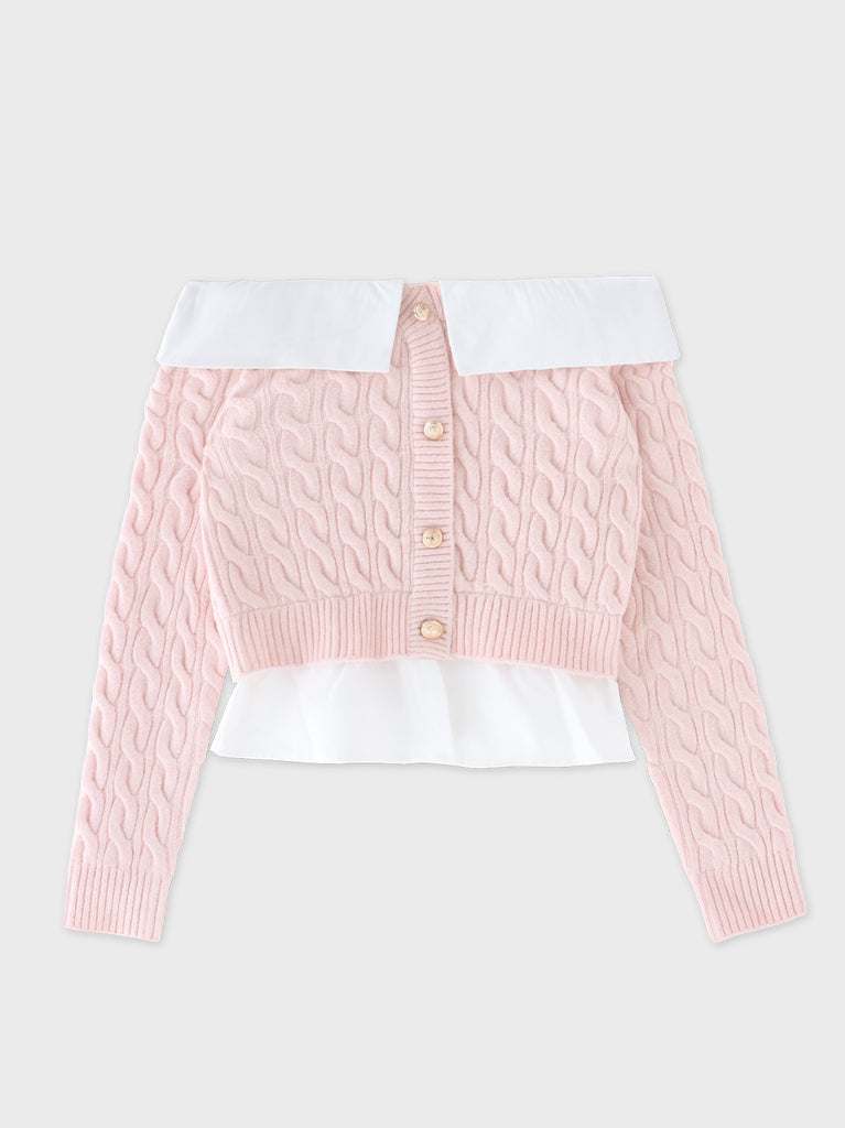 Off the shoulder collar cable knit tops(eme10791)