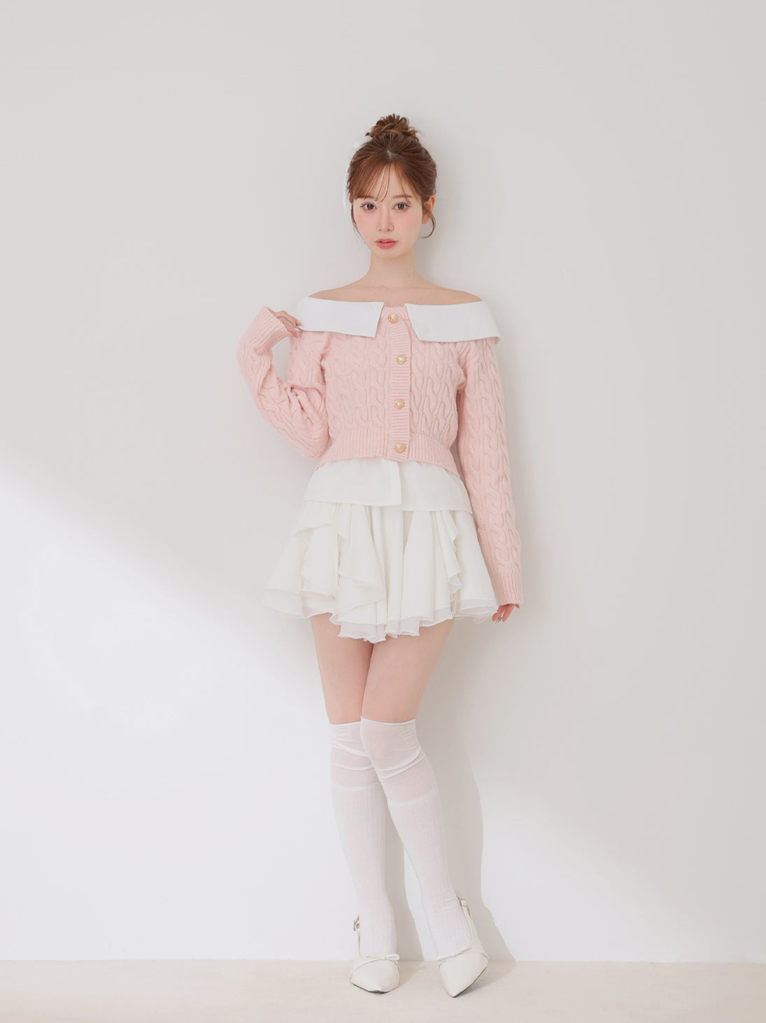 Off the shoulder collar cable knit tops(eme10791)