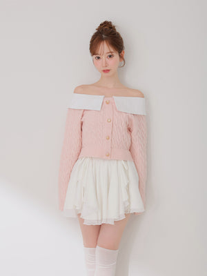Off the shoulder collar cable knit tops(eme10791)