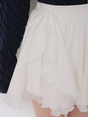 【Pre Order】Ruffled frill chiffon mini skirt(eme10790)