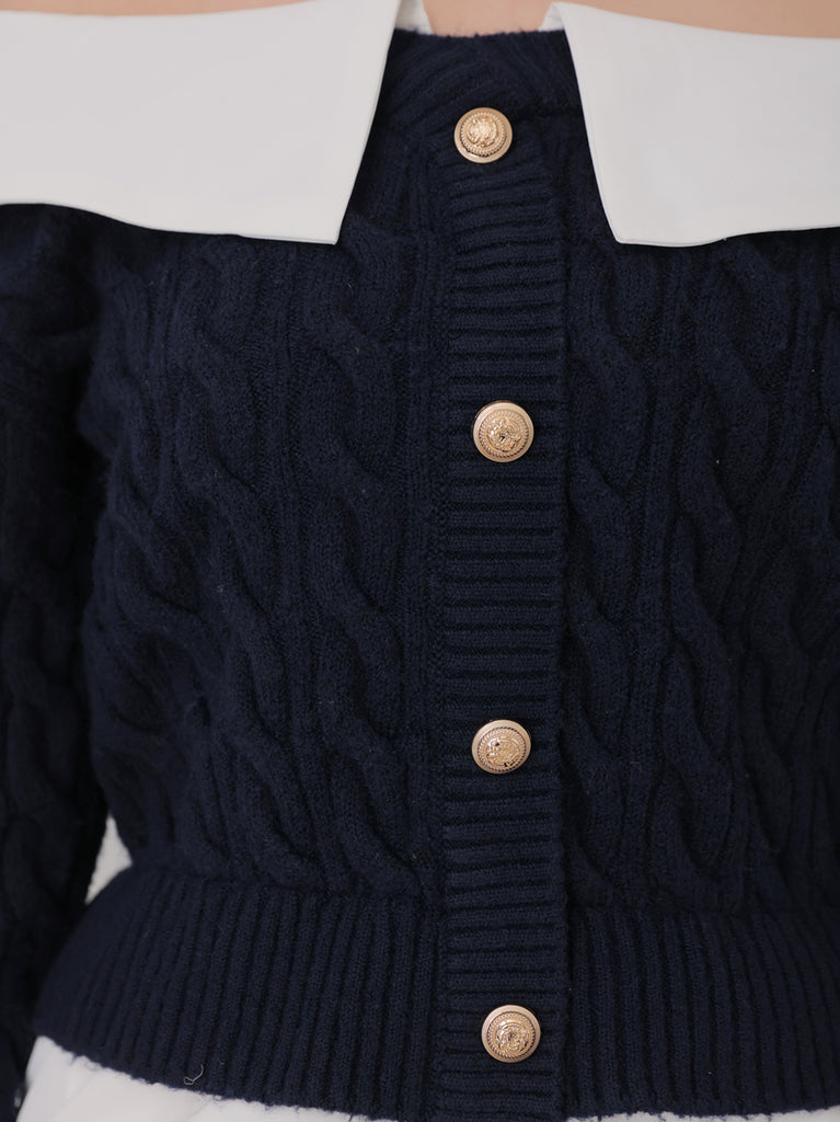 Off the shoulder collar cable knit tops(eme10791)