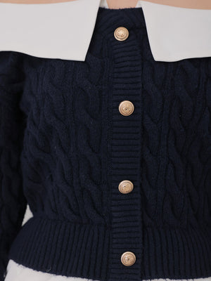 Off the shoulder collar cable knit tops(eme10791)